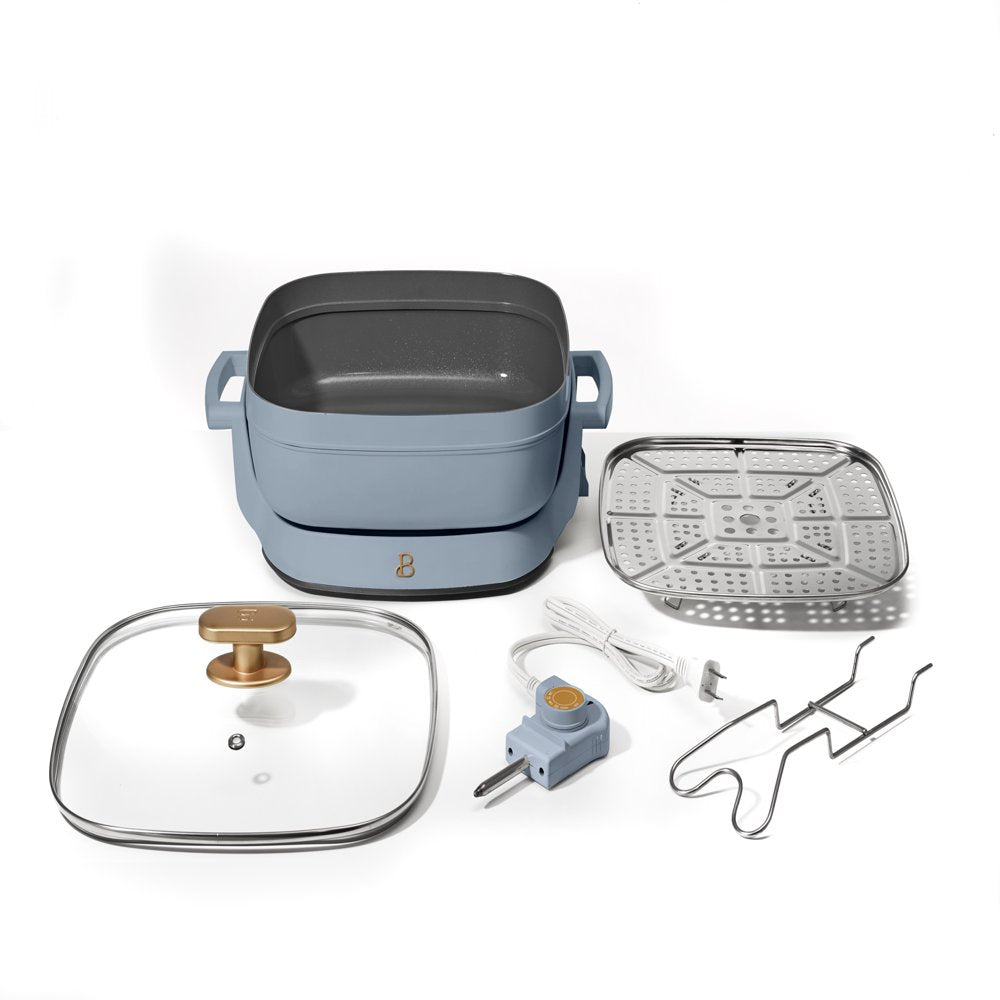 5 in 1 Electric Skillet - Expandable up to 7 Qt with Glass Lid, Cornflower Blue by Drew Barrymore