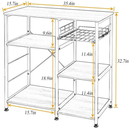 3-Tier Kitchen Island Cart Baker'S Rack Utility Shelf Microwave Stand with Storage and Drawer Storage Cart Workstation Shelf, Black