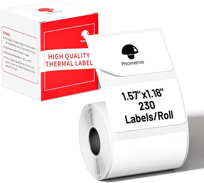 Phomemo Thermal Labels-For M110/M100/M220/M221/M108,1.57"X1.18"(40X30Mm),Name Labels for Kids/School, 230 Labels/Roll, for Barcode/Address/Mailing/Logo/Business/Home