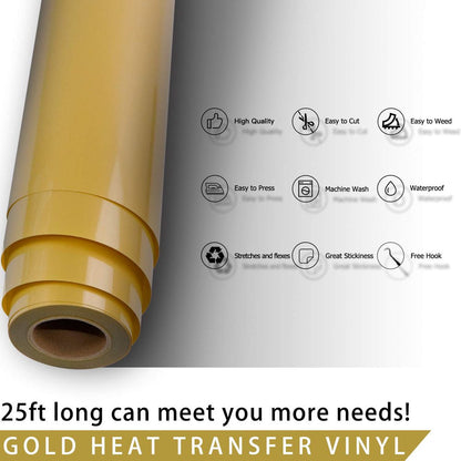 12" X 25FT Gold HTV Vinyl Iron on Heat Transfer Vinyl for Cricut & All Cutter Machine