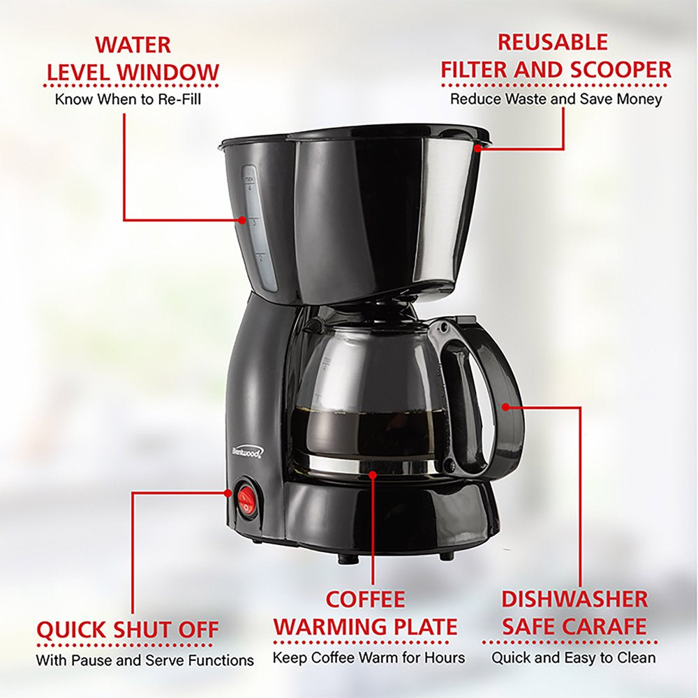 4 Cup Coffee Maker - Black