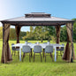 brand Outdoor Hardtop Gazebo 10' X 10' with Netting - Metal Gazebo Aluminum Permanent Double Tier Roof- Gazebos for Patios, Backyard, Garden and Lawn