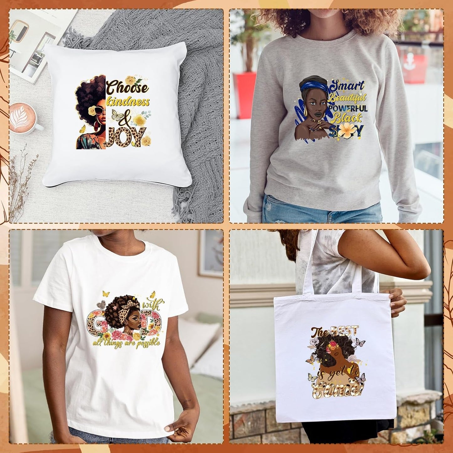 Dtf Transfers Ready to Press - 9 Pcs Black Girl Iron on Transfers for T-Shirts Heat Transfer Vinyl Stickers African Black Women Iron on Patches Decals for Clothes Bag Pillow DIY Fabric Decor