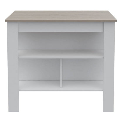 Cala Kitchen Island Antibacterial, Three Shelves, Four Legs, Countertop,White/Light Grey, for Kitchen Room