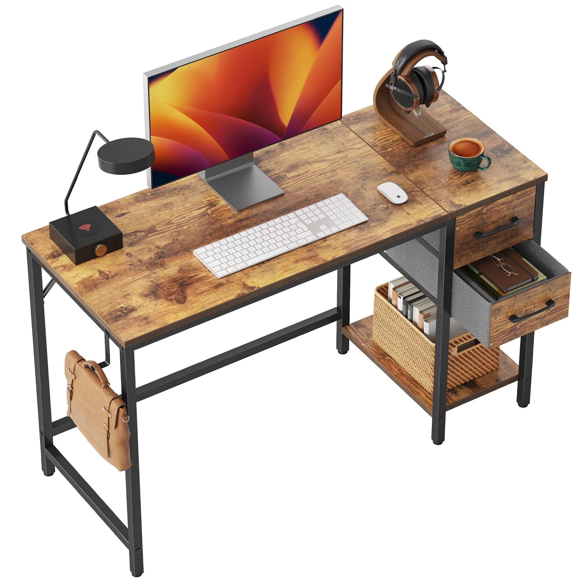 Computer Desk with Drawers, 40 Inch Study Writing Table, Modern Simple Style PC Desk for Bedroom, Gaming, Rustic Brown