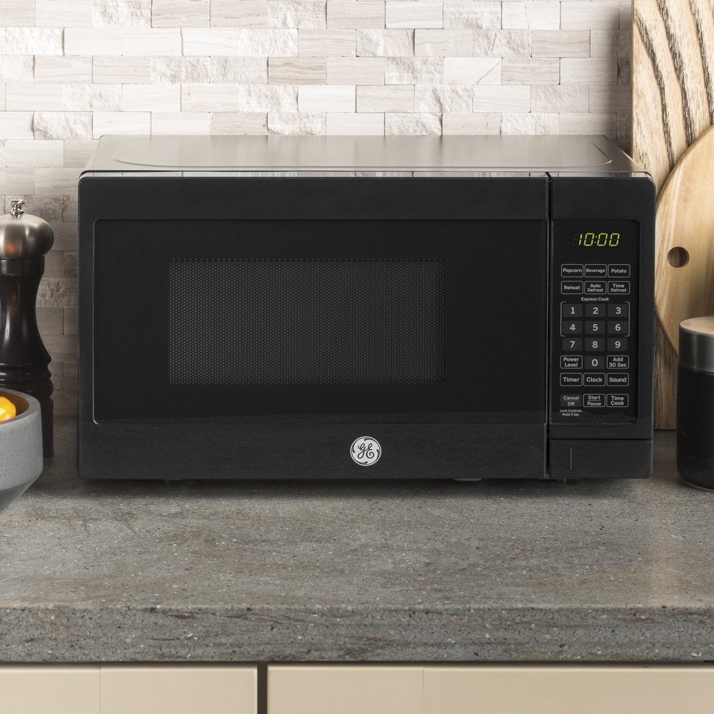 GE 0.7 Cubic Foot Capacity Countertop Microwave Oven, Black, JES1072DMBB