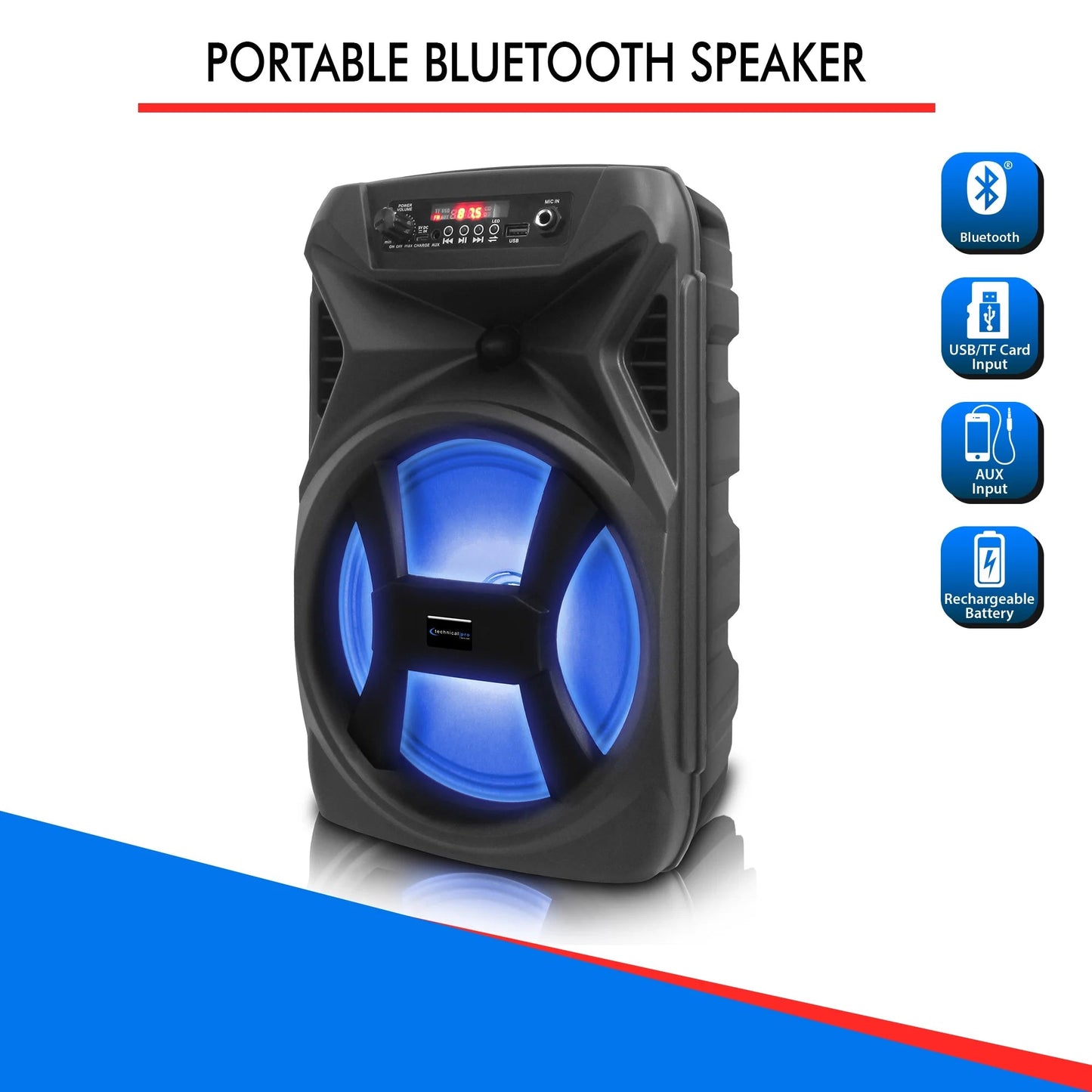 (Qty 2)  500W Portable 8" Bluetooth Speaker with Woofer & Tweeter (Black)