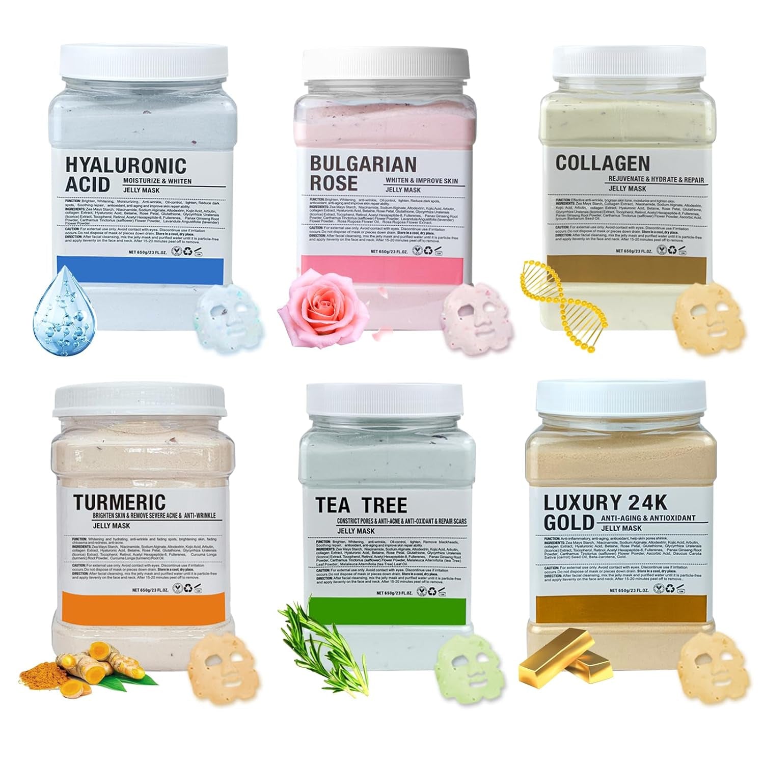 Jelly Mask for Facials Professional, Hydrating & Moisturizing Peel-Off Natural Gel Face Mask Skincare, Professional Spa Use Jelly Face Masks, Deep Hydration & Glow 23 Fl Oz (6 Pack)
