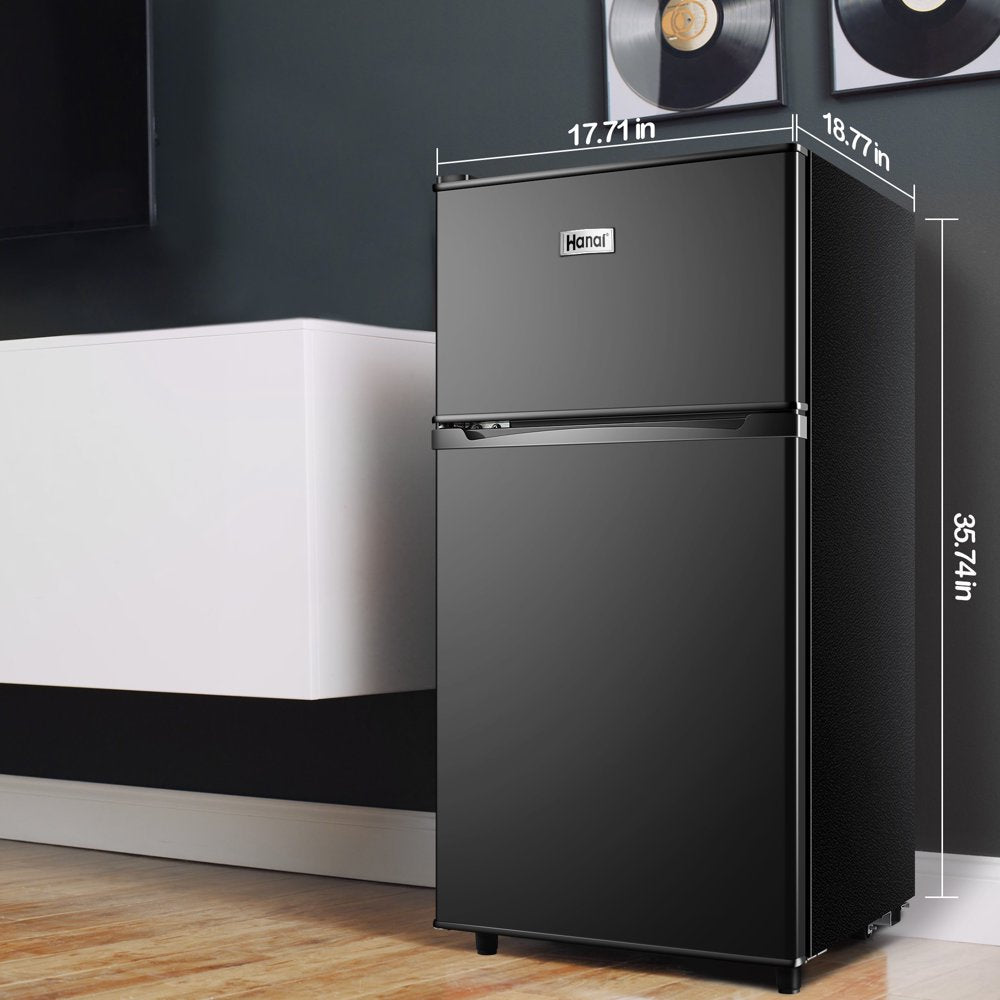 3.5 Cu Ft Two Door Mini Fridge with Freezer, Black