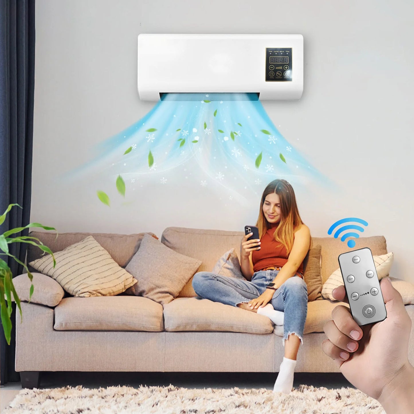 14000 BTU Ductless Portable Air Conditioners No Windows Needed, Wall Air Conditioner with Heaters, Split Ac Heating System, Fast Heating