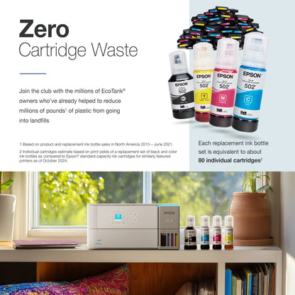 Ecotank ET-2980 Wireless All-In-One Color Supertank Printer with up to 3 Years of Ink, Refillable Tanks, Perfect for Home, 15 PPM, 1.44" Color Screen, Auto 2-Sided Printing - White