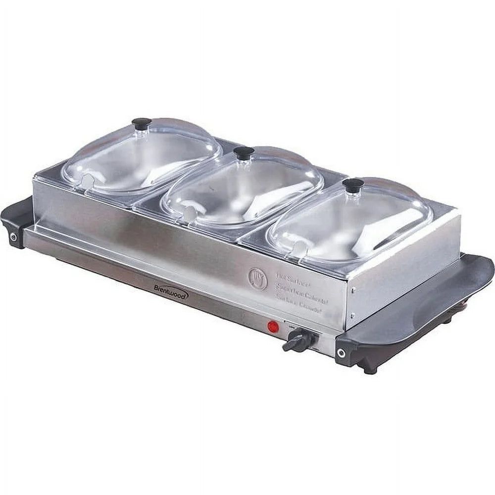 180-Watt 4.5-Qt. 3-Pan Buffet Server and Warming Tray, Silver