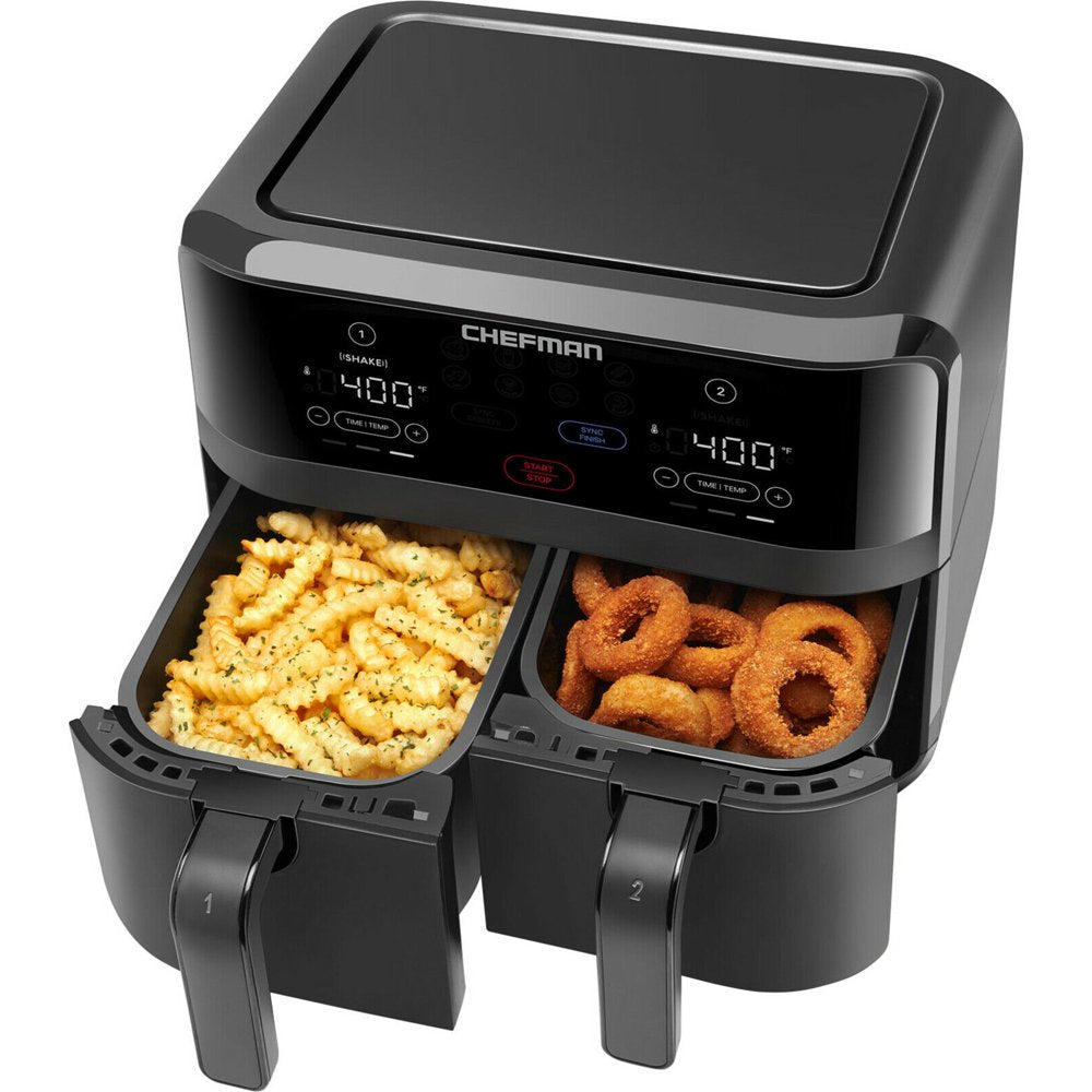 Turbofry Digital Touch Dual Basket Air Fryer, XL 9 Qt, 1500W, Black