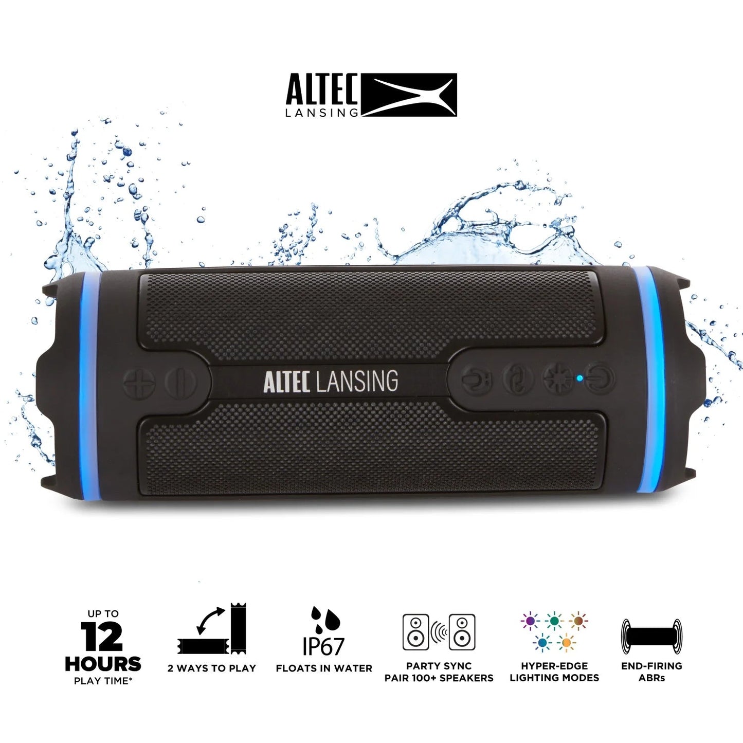 Hydramotion 2.0 Wireless Bluetooth Speaker, 16H Battery, RGB Lights, USB-C Quick Charge, IP67 Rated Waterproof Bluetooth Speaker, Mountable, Voice Assistant