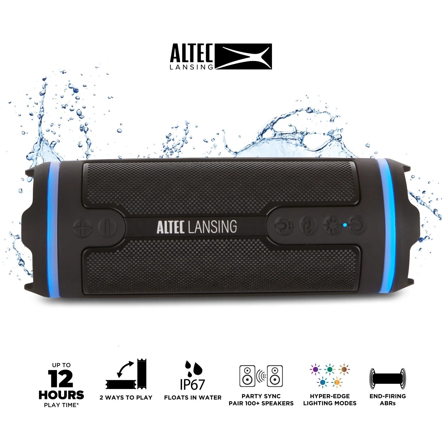 Hydramotion 2.0 Wireless Bluetooth Speaker, 16H Battery, RGB Lights, USB-C Quick Charge, IP67 Rated Waterproof Bluetooth Speaker, Mountable, Voice Assistant