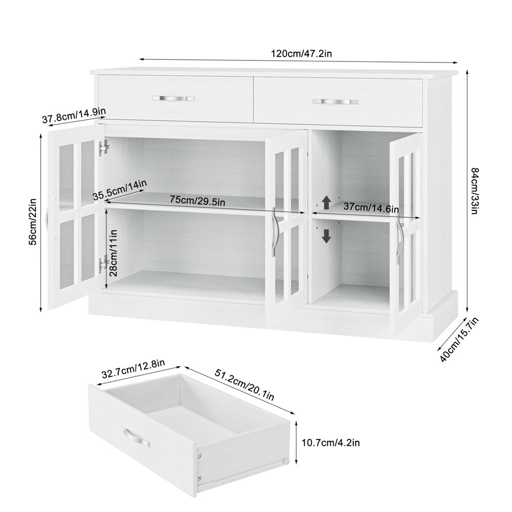 Buffet Storage Cabinet, Kitchen Sideboard with 3 Doors&2 Drawers for Dining Room, White Finish