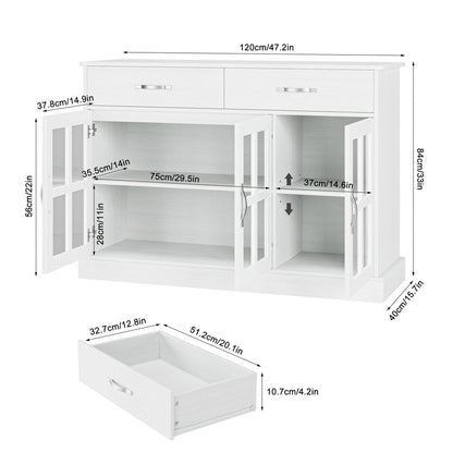 Buffet Storage Cabinet, Kitchen Sideboard with 3 Doors&2 Drawers for Dining Room, White Finish