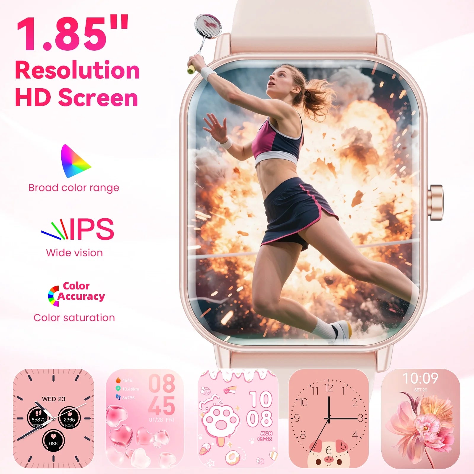 1.85-Inch Men'S and Women'S Smartwatch Fits for Android and Iphone Devices with Fitness Tracker, Pedometer, Answer/Call/120 Sport Modes, IP68 Waterproof Fitness Watch (Pink)