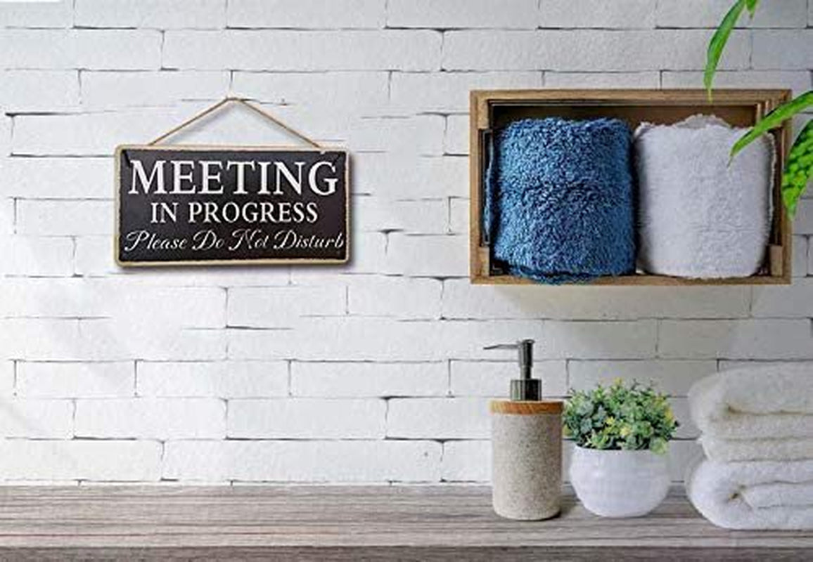 Meeting in Progress Please Do Not Disturb Hanging Door Sign for Office Commercial Use 12"X6" Retro Style Wooden Plaque Wooden Sign Hanging Wall Art