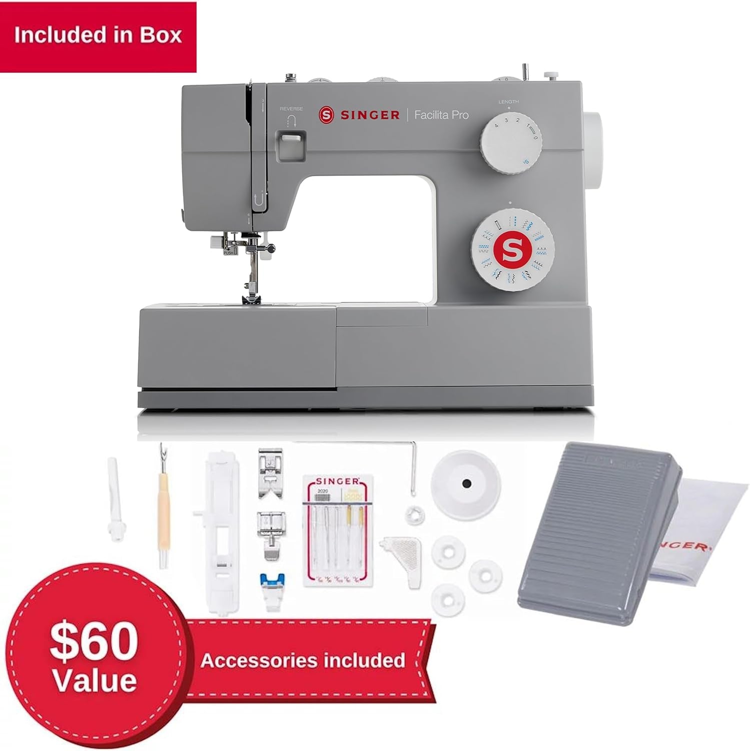 SINGER® 4423 (Grey) High Speed Heavy Duty Sewing Machine with Accessory Kit | 23 Stitches Deliver 97 Applications, 50% More Power for Denim and Canvas, 1100 Stitches/Min, Metal Frame, 1-Step Buttonhole