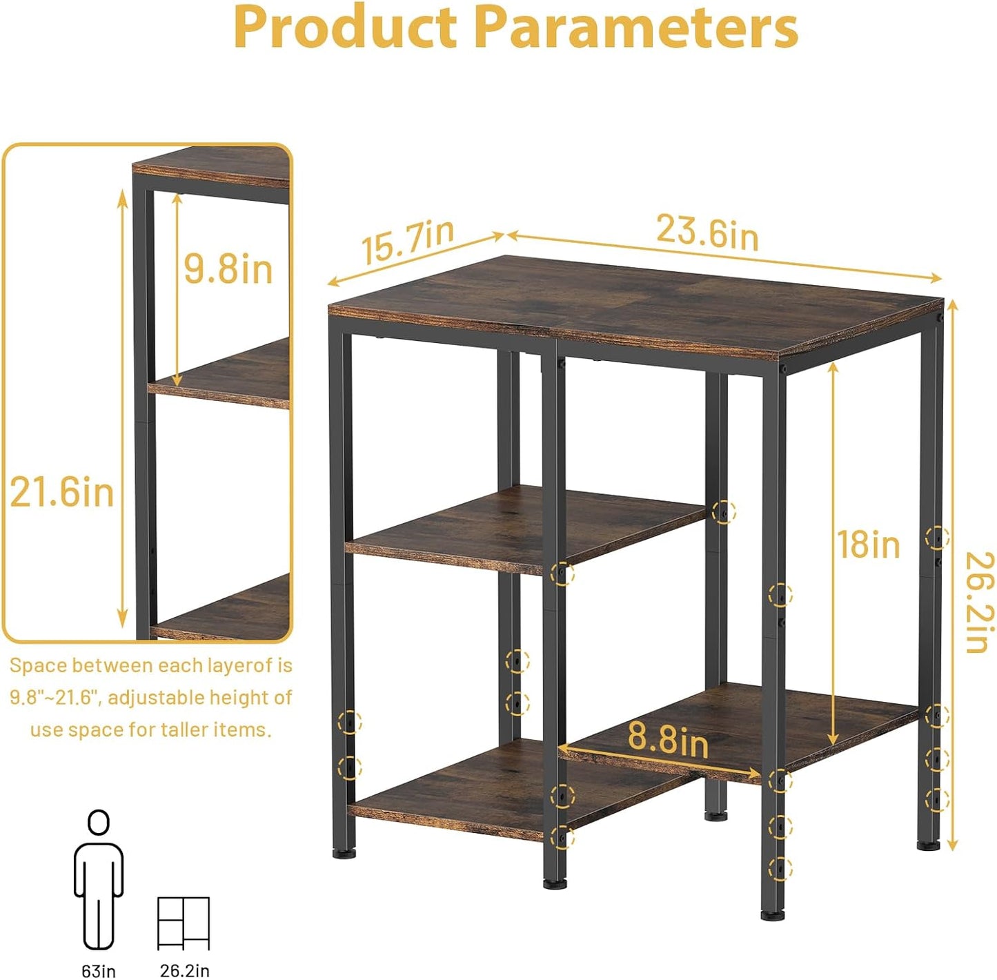 OGEMXU Kitchen Microwave Stand,4-Tier Adjustable Microwave Cart, Brown | Storage Shelf Rack,Open Storage Design for Spices, Pots Small Side Table,Coffee Cart for Living Room Office, Balcony