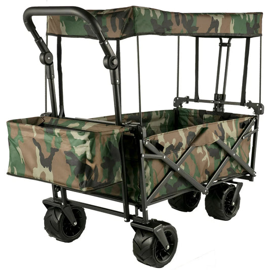 Collapsible Wagon Cart Camouflage, Foldable Wagon Cart Removable Canopy 603D Oxford Cloth, Collapsible Wagon Oversized Wheels, Portable Folding Wagon Adjustable Handles, Beach, Garden