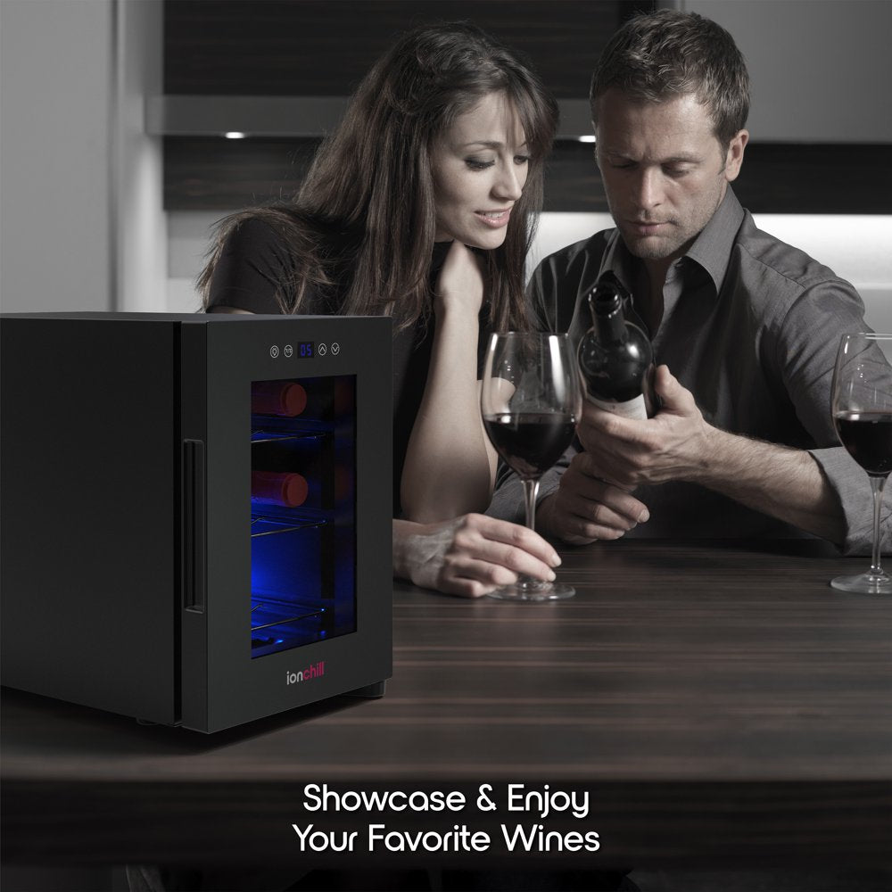 6-Bottle Wine Cooler, New Standard Door Mini Fridge with Wine Rack and Temp. Control, 9.75In