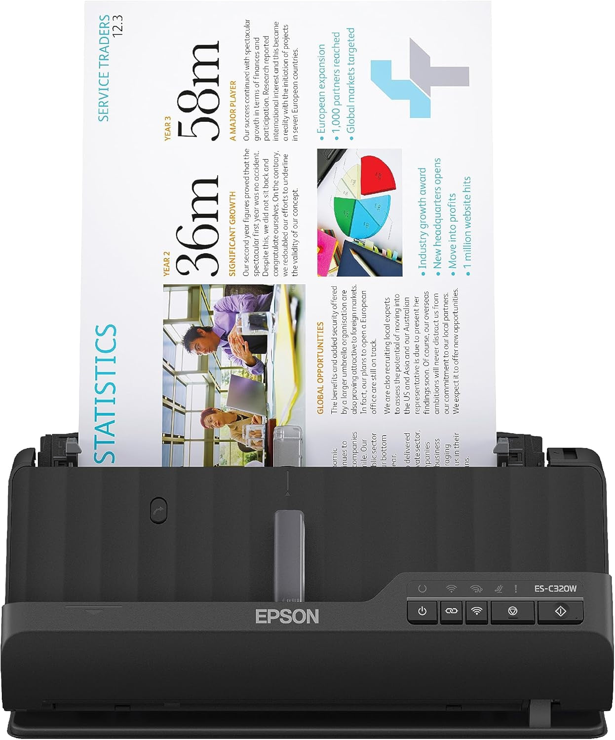 Epson Workforce ES-C320W - Wireless Compact Desktop Document Scanner - 2-Sided Scanning Auto Doc Feeder - Can Scan Paper and Cards - Black