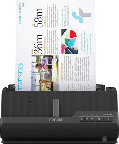 Epson Workforce ES-C320W - Wireless Compact Desktop Document Scanner - 2-Sided Scanning Auto Doc Feeder - Can Scan Paper and Cards - Black