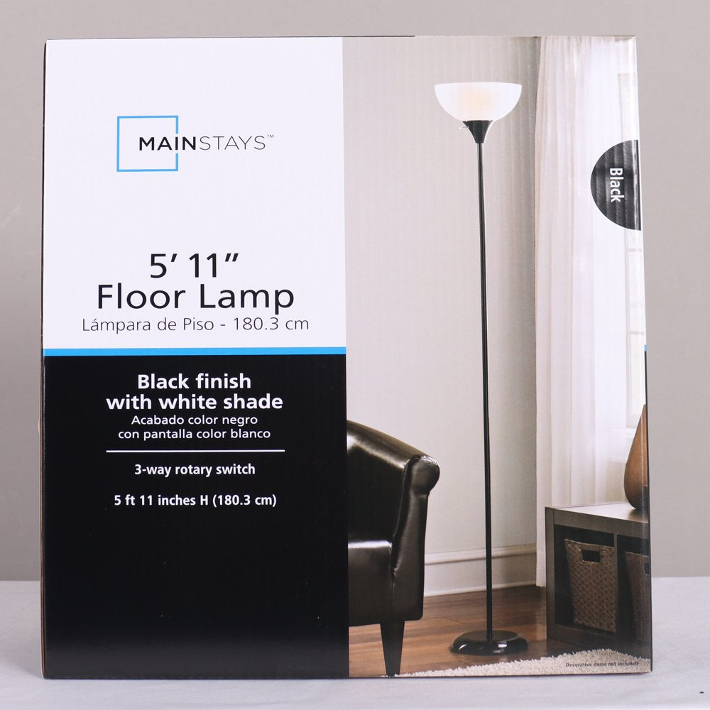 71" Floor Lamp, Black Plastic , Modern Styling for Young Adult Dorm or Adult Home Office.