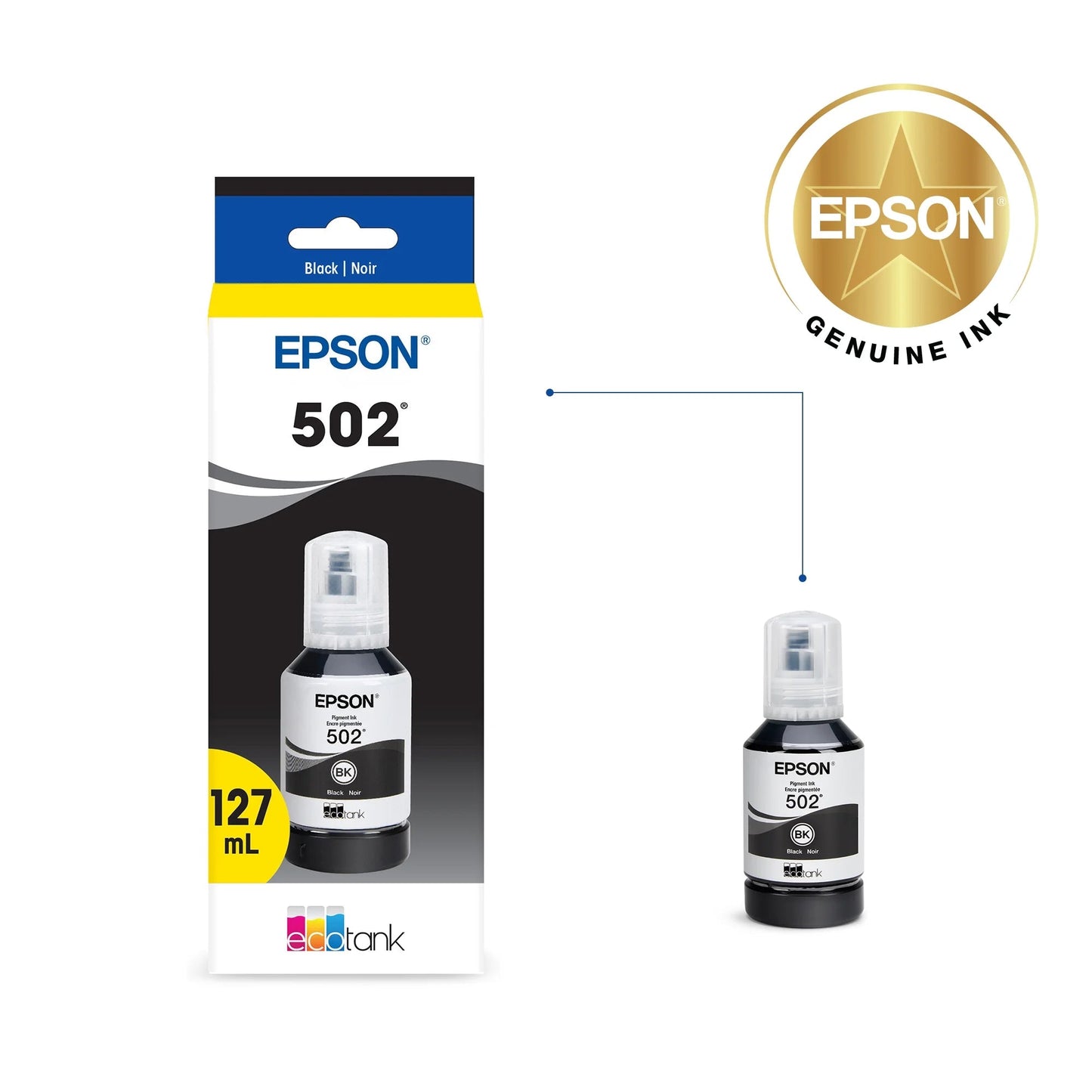 502 Ecotank Ink Ultra-High Capacity Black Bottle Works with ET-2750, ET-2850, ET-2980, ET-2988, ET-3750, ET-3760, ET-3850, ET-4850, and Other Select Ecotank Models