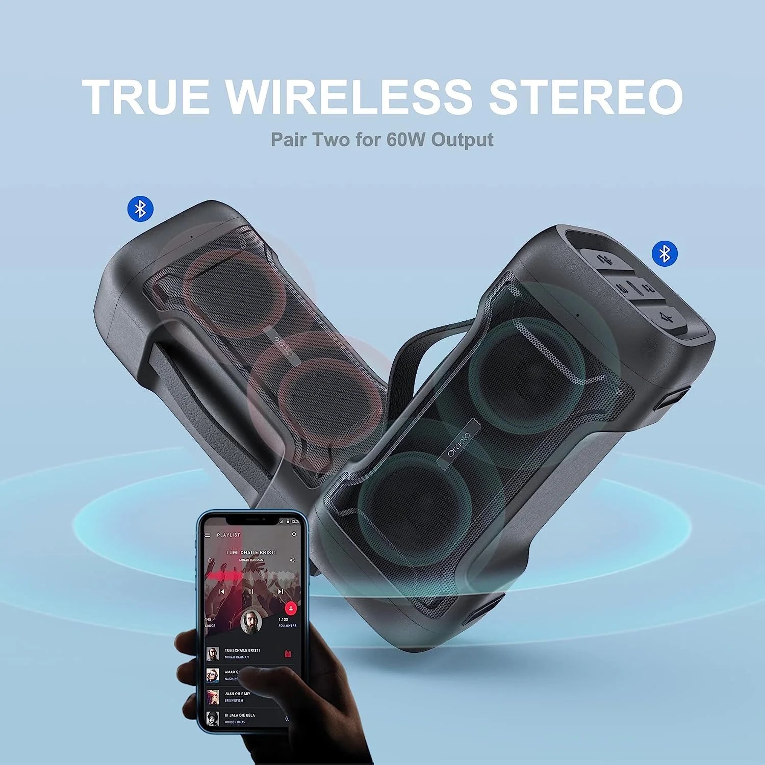 Bluetooth Speaker with Deep Bass Basser Portable Speakers Wireless Stereo Sound, IPX6 Waterproof, TF/SD Card, Aux-In, USB Input, Built-In Mic, 24H Playtime for Home Party Outdoor Beach Pool