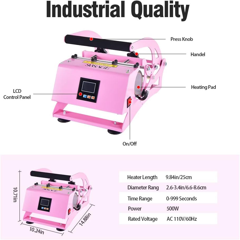 Tumbler Heat Press, Sublimation Press Machine for Straight Tumblers 30Oz 20Oz 16Oz Glasses 11Oz Ceramic Mug, Auto DIY Heating Transfer with Temp&Time Setting