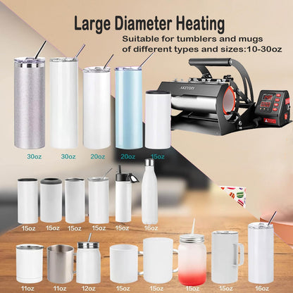 AKEYDIY Tumbler Heat Press 30Oz 20Oz 16Oz Sublimation Tumblers Press Straight Skinny Tumbler Cup Press Glass Jar Cans,Tumbler Mug Heat Press Machine 20 and 30Oz 11-16Oz DIY Heat Transfer Press Vinyl