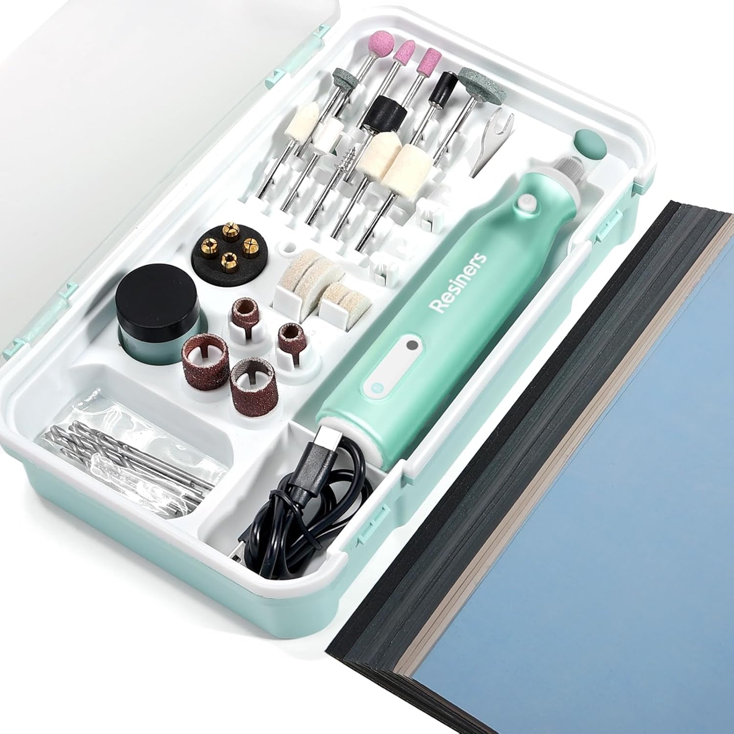 Cordless Rotary Tool Kit, Electric Resin Drill & Polishing Kit, 5-Speed Adjustable, 54Pcs Jewelry Making Kit, Professional Machine for Resin Molding, Manicure, Wooden DIY Crafts