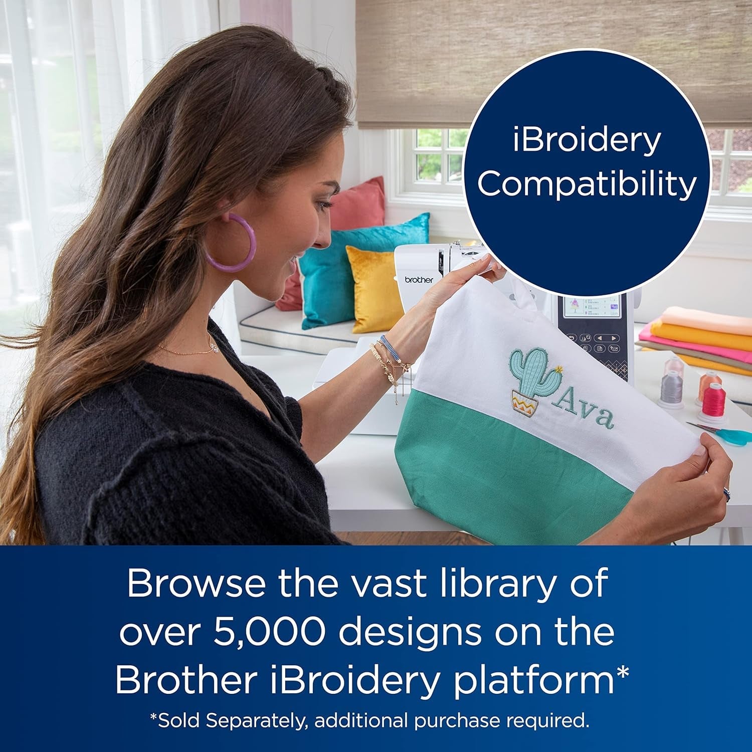 Brother SE700 Sewing and Embroidery Machine, Wireless LAN Connected, 135 Built-In Designs, 103 Built-In Stitches, Computerized, 4" X 4" Hoop Area, 3.7" Touchscreen Display, 8 Included Feet, White