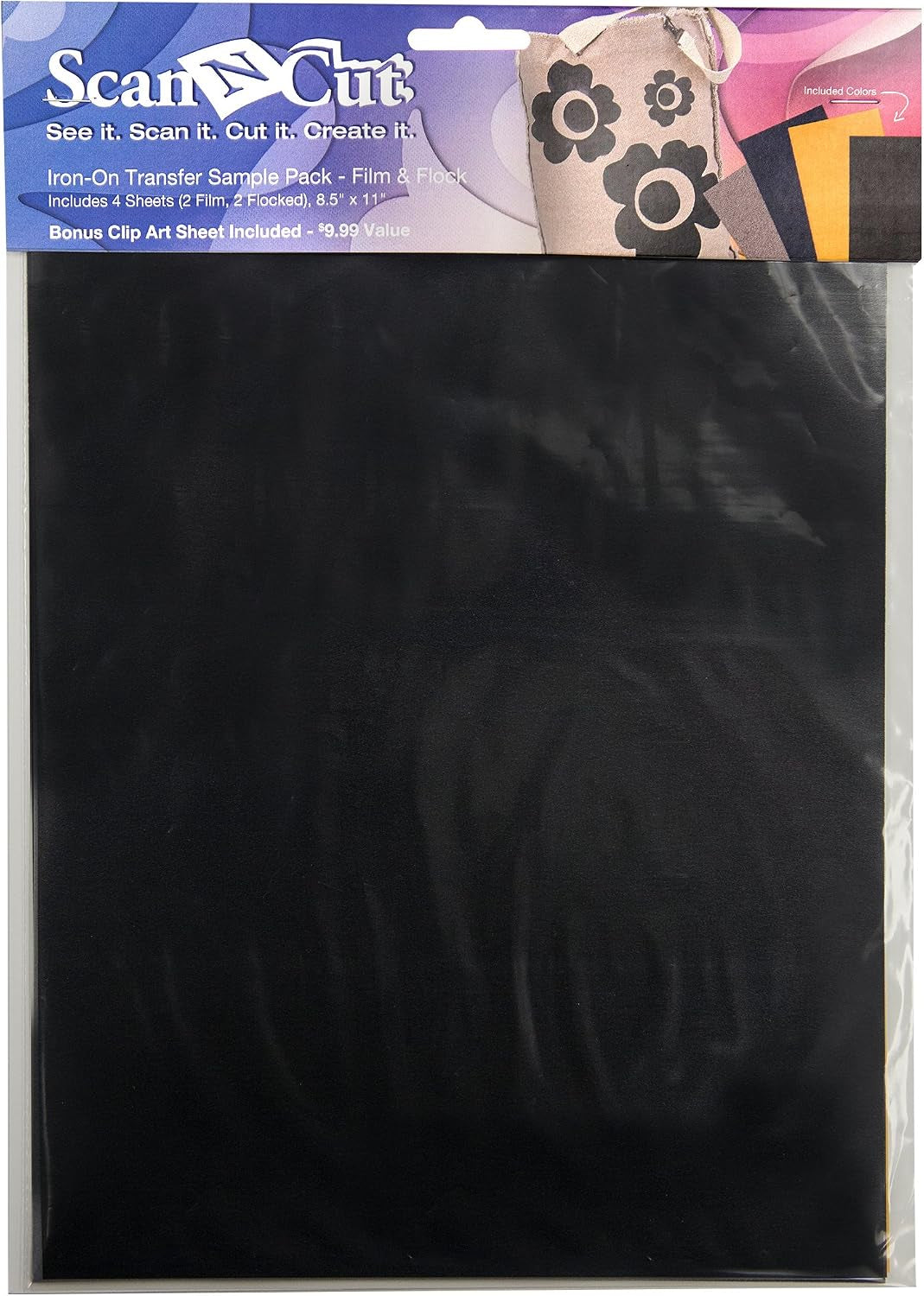 Brother Scanncut CATSP02 Iron-On Transfer Sample Pack- Film & Flocked, 8.5-X-11-Inch, Multicolor