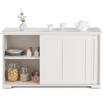 Kitchen Storage Cabinet Sideboard Buffet Cupboard Wood Sliding Door Pantry Cream White