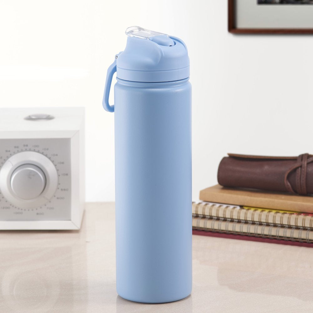 24 Fl Oz Blue Essence Solid Print Insulated Stainless Steel Water Bottle with Flip-Top Lid