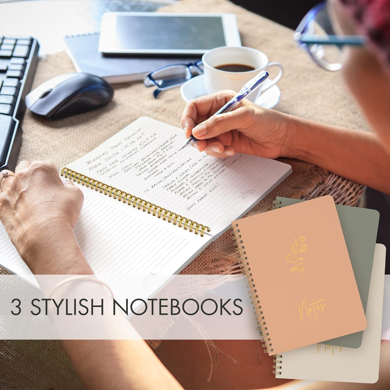 ZICOTO Aesthetic Spiral Notebook Set of 3 for Women - Cute College Ruled 8X6 Journal/Notebook with Large Pockets and Lined Pages - Perfect Supplies to Stay Organized at Work or School