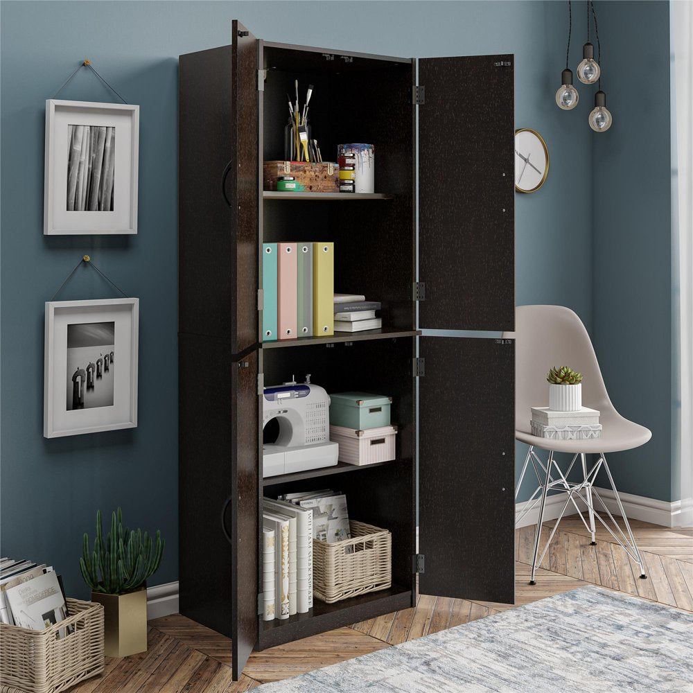 4-Door 5' Storage Cabinet, Dark Chocolate