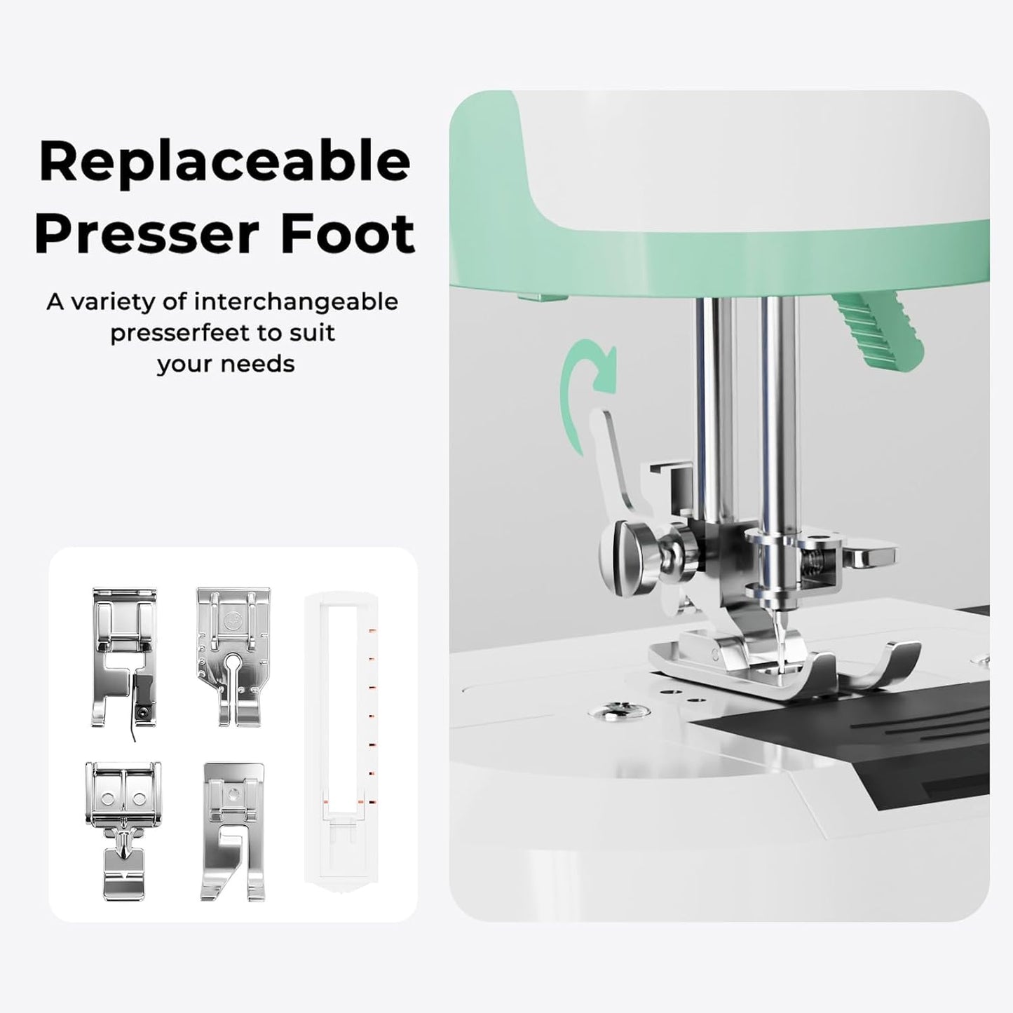 Rxmeili 12-Stitch Portable Sewing Machine for Beginners with 42-Piece Kit | Green Plug-In Mini Sewing Machine for Beginners, Reverse Sewing, 2-Speed, Foot Pedal, Light, Drawer for DIY Clothes & Crafts