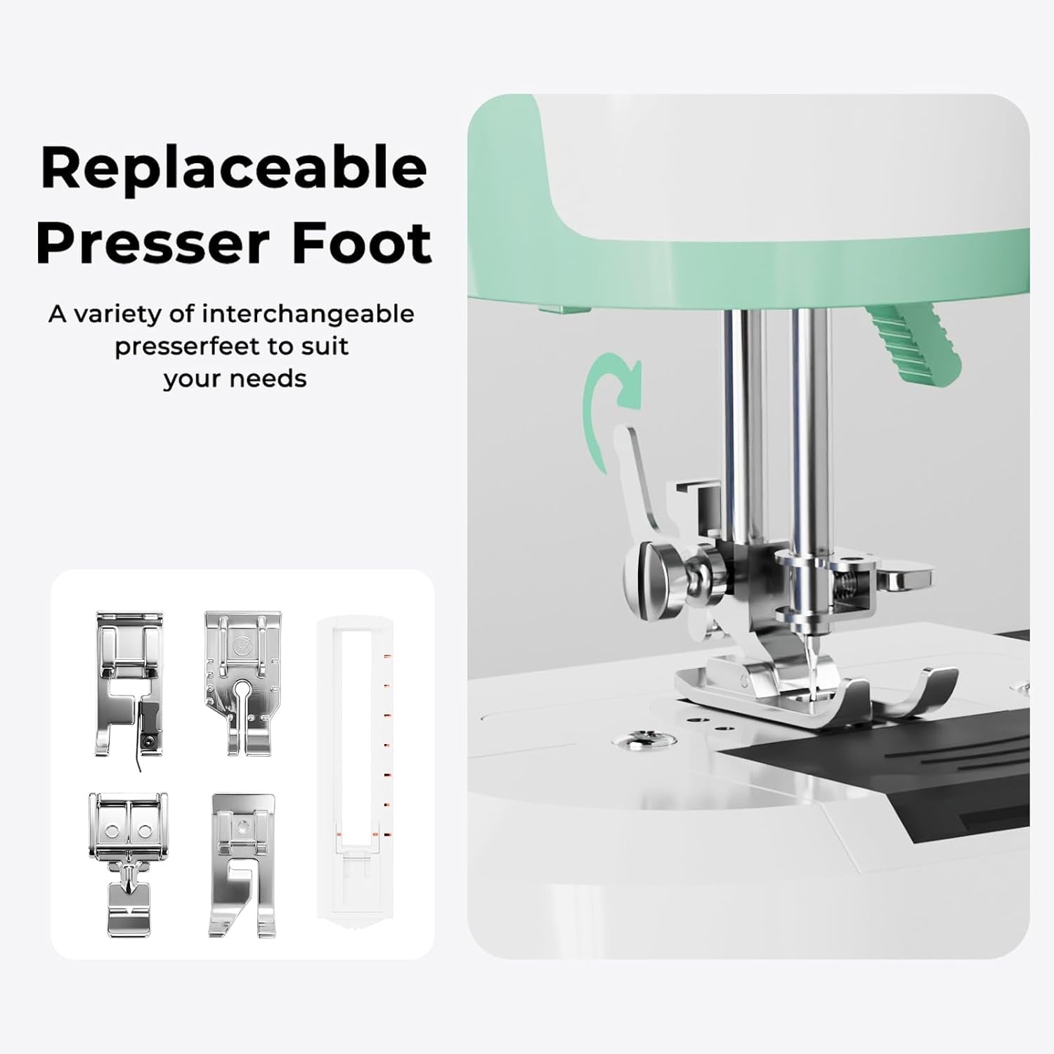 Rxmeili 12-Stitch Portable Sewing Machine for Beginners with 42-Piece Kit | Green Plug-In Mini Sewing Machine for Beginners, Reverse Sewing, 2-Speed, Foot Pedal, Light, Drawer for DIY Clothes & Crafts