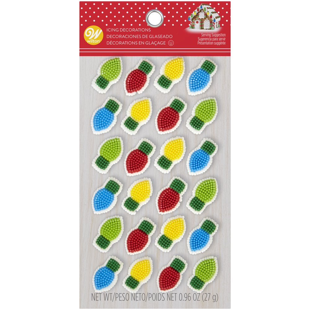 Christmas Lightbulbs Icing Decorations, Blue, Green, Yellow and Red, 24-Count