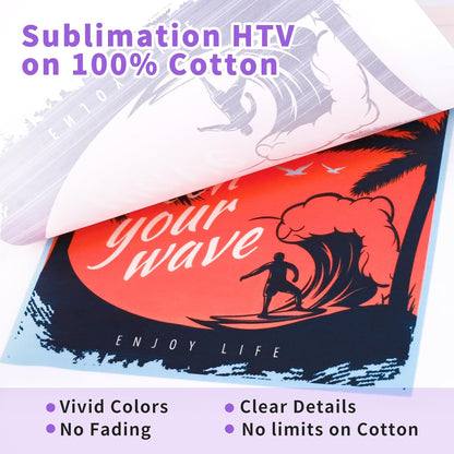 Sublimation HTV for Dark Fabric/Light Fabric 12" X 5FT - Matte White HTV Vinyl Iron on Heat Transfer Vinyl for Cotton T-Shirt Work with Sublimation Paper Sublimation Printers Heat Press