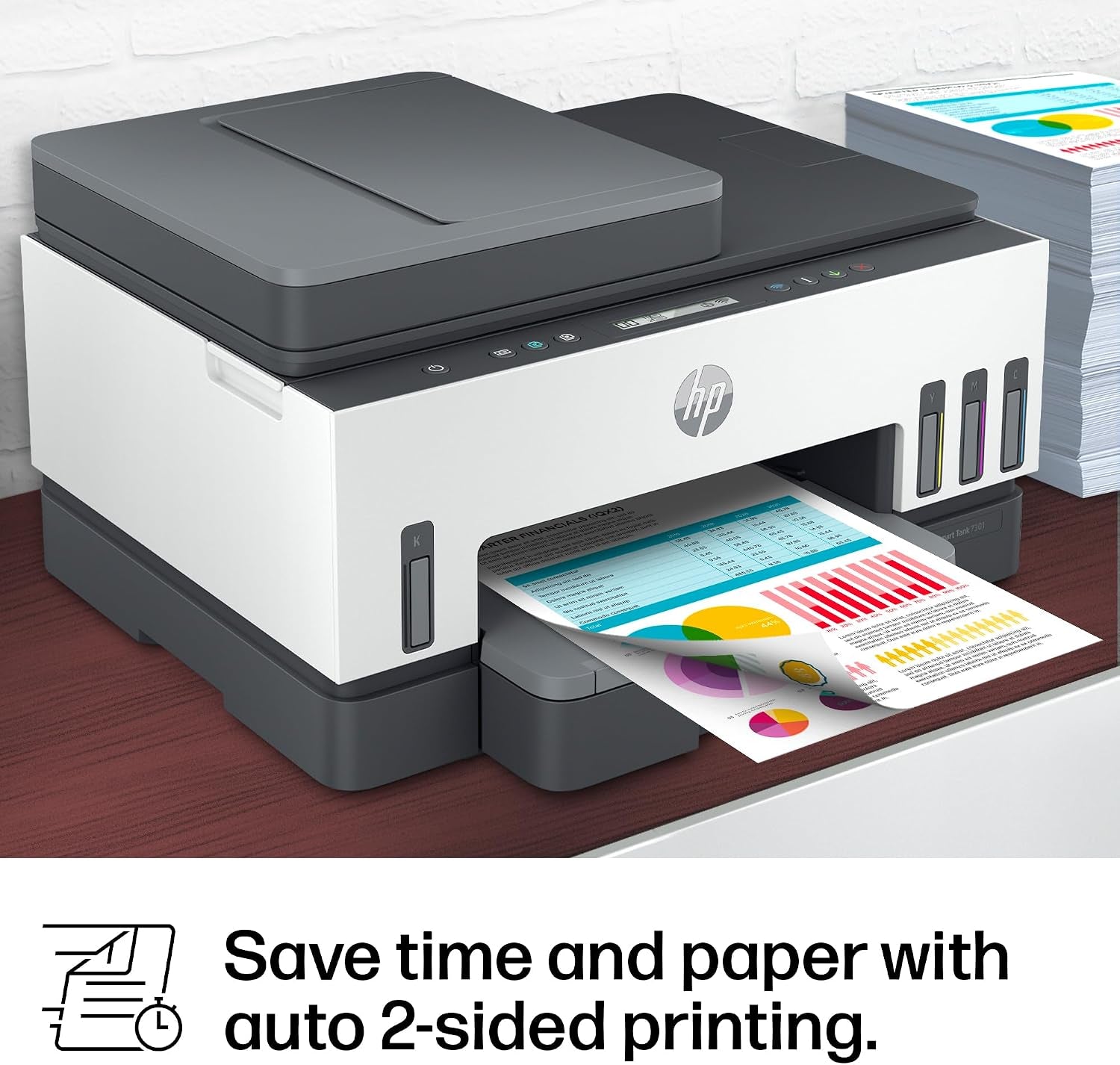 HP Smart Tank 7301 Wireless All-In-One Ink Tank Printer, Scanner, Copier with 2 Years of Ink Included, Best-For-Home Office, Cartridge-Free Refillable, Ai-Enabled (28B70A)