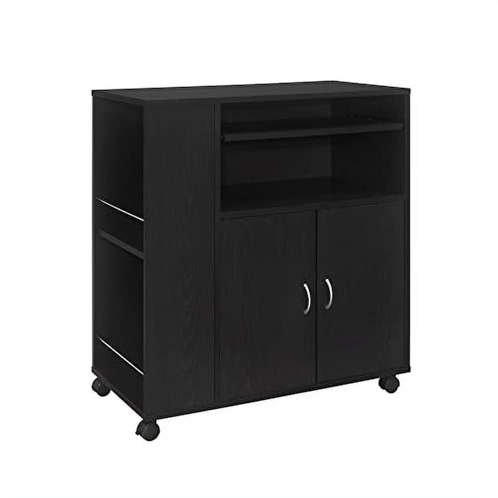 '- Kitchen Island Rolling Cart on Wheels with Storage Cabinet, Black