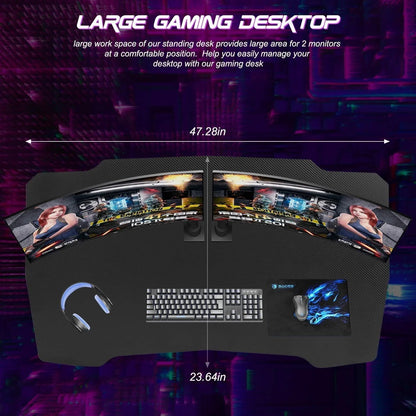 47 Inch Z Shaped Ergonomic Adults Gaming Desk with Headphone Hook for Game Players，Red