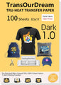Transourdream Tru-Iron on Heat Transfer Paper for Dark Fabric (100 Sheets, 8.5X11") T Shirt Transfers Paper for Inkjet Printer Printable Heat Transfer Vinyl for T-Shirts (TRANS-D1-100)