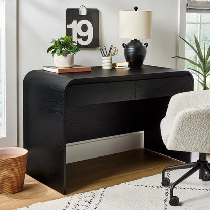 Juliet Curved Desk with Storage, Black Finish